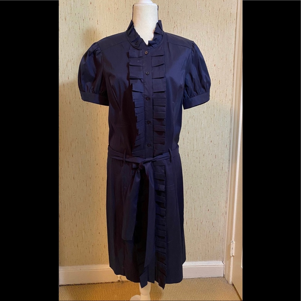 Diane von Furstenberg ruffle shirt dress with belt.